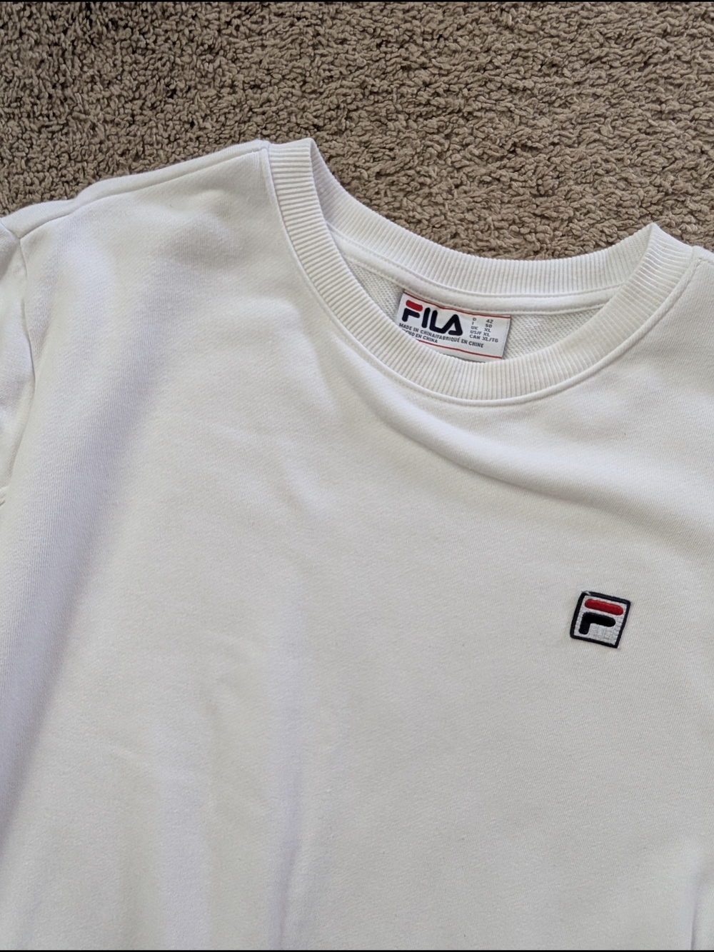 Fila White French Terry Crewneck Sweatshirt with Striped Trim Size XL - Picture 5 of 12